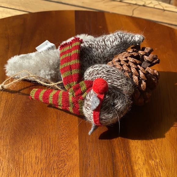 Pottery Barn Knitted Holiday Squirrel Holding a Real Pinecone Ornament🐿 - Picture 8 of 11